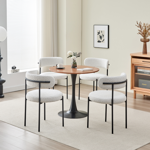 Boucle Cream White Dining Chair with Wide Back Support (Set of 2)