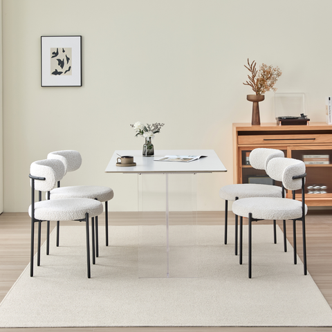 Boucle Cream White Dining Chair with Wide Back Support (Set of 2)