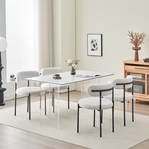 Boucle Cream White Dining Chair with Wide Back Support (Set of 2)