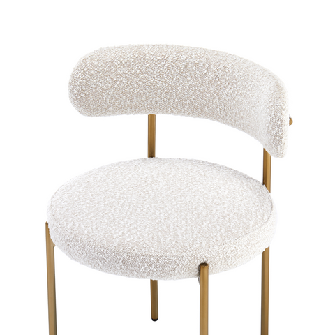 Boucle Cream White Dining Chair with Gold Legs Dining Chair (Set of 2)