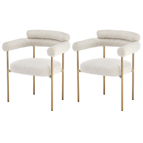 Boucle Upholstered Arm Chair with Gold Legs (Set of 2)