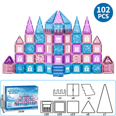 Magnetic Tiles 102pcs Kids Toys Classroom Sensory Toy for Toddlers, STEM Learning Building Blocks, Montessori Pretend Play Magnet Tile Construction Ages 3+