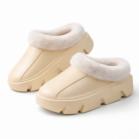 Women’s Plush-Lined EVA Winter Slides – Indoor & Outdoor Comfort, Cream White