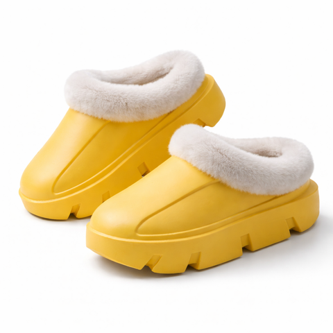 Women’s Plush-Lined EVA Winter Slides – Indoor & Outdoor Comfort, Yellow