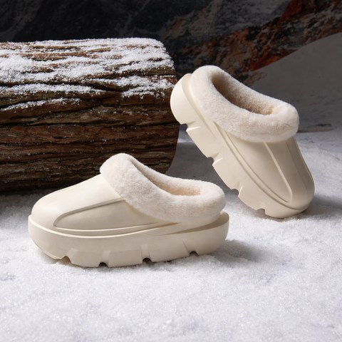 Women’s Plush-Lined EVA Winter Slides – Indoor & Outdoor Comfort, Cream White