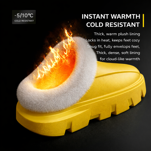 Women’s Plush-Lined EVA Winter Slides – Indoor & Outdoor Comfort, Yellow