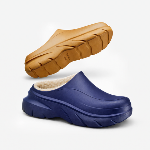 Men’s Plush-Lined EVA Winter Slides – Indoor & Outdoor Comfort, Navy Blue