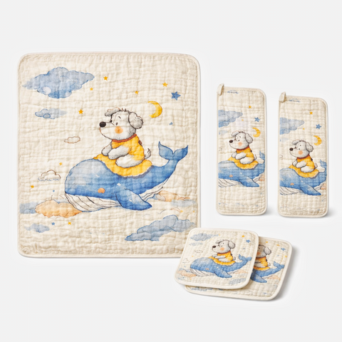 Whimsical Whale Baby Muslin Blanket Set – Soft Quilted Cotton for Newborns & Toddlers