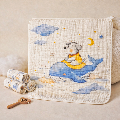 Whimsical Whale Baby Muslin Blanket Set – Soft Quilted Cotton for Newborns & Toddlers