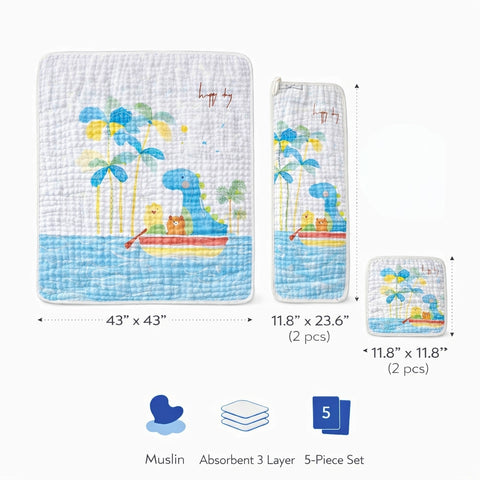 Tropical Dino Baby Muslin Blanket Set – Soft Quilted Cotton for Newborns & Toddlers