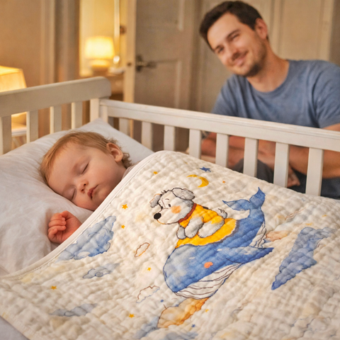 Whimsical Whale Baby Muslin Blanket Set – Soft Quilted Cotton for Newborns & Toddlers