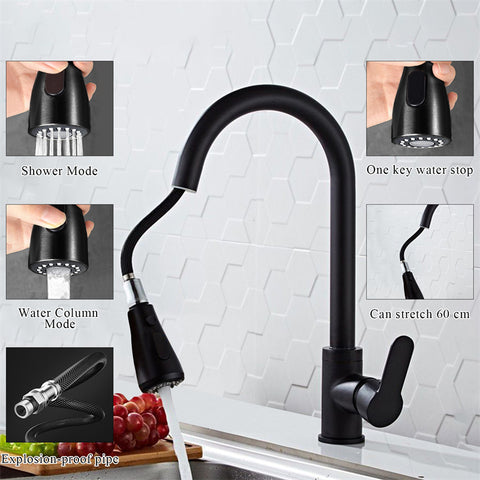 Premium 360° Swivel Pull Down Kitchen Faucet with Sprayer, Stainless Steel Sink Faucet, Modern High Arc Pull-Out Kitchen Water Tap