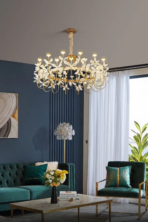 Floral French Gold & Crystal LED Chandelier
