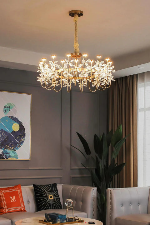 Floral French Gold & Crystal LED Chandelier