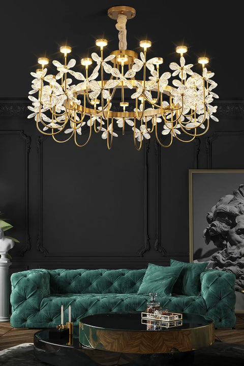 Floral French Gold & Crystal LED Chandelier