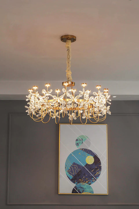 Floral French Gold & Crystal LED Chandelier
