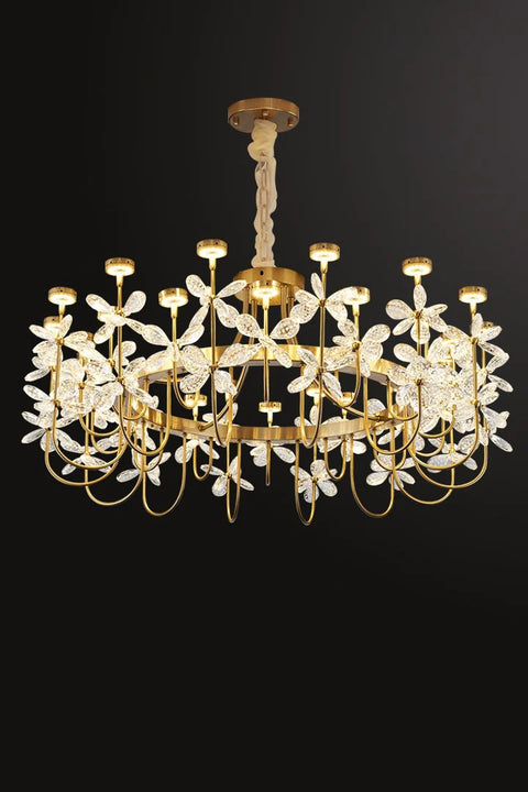 Floral French Gold & Crystal LED Chandelier