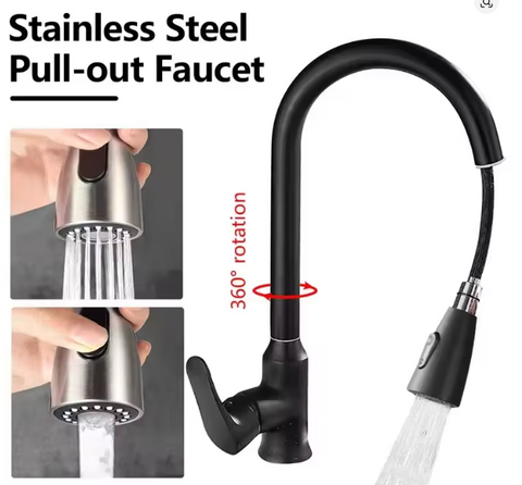 Premium 360° Swivel Pull Down Kitchen Faucet with Sprayer, Stainless Steel Sink Faucet, Modern High Arc Pull-Out Kitchen Water Tap