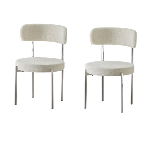 Dining Chairs Set of 2, Modern Dining Chairs Mid-Century, Round Kitchen Chairs, Boucle Dining Chair with Black Metal Legs, Kitchen Dining Room