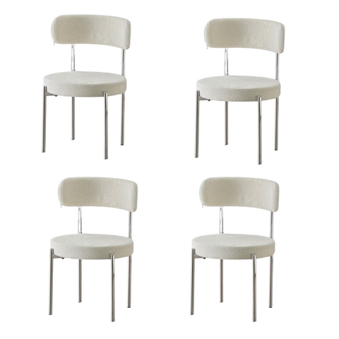 Dining Chairs Set of 2, Modern Dining Chairs Mid-Century, Round Kitchen Chairs, Boucle Dining Chair with Black Metal Legs, Kitchen Dining Room