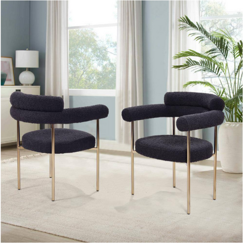 Boucle Upholstered Arm Chair with Gold Legs (Set of 2)