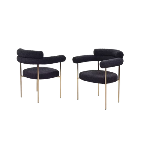 Boucle Upholstered Arm Chair with Gold Legs (Set of 2)