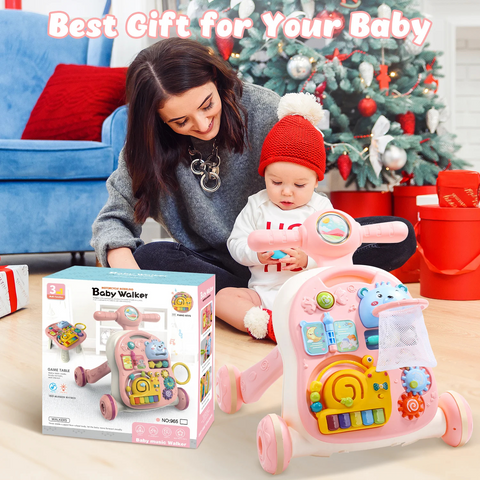 2-in-1 Baby Walker & Activity Center –Musical Learning Walker for Infants & Toddlers–Sit-to-Stand Push Toy with Lights, Sounds & Early Development Toys –Pink Gift for Girls & Boys