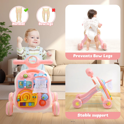 2-in-1 Baby Walker & Activity Center –Musical Learning Walker for Infants & Toddlers–Sit-to-Stand Push Toy with Lights, Sounds & Early Development Toys –Pink Gift for Girls & Boys