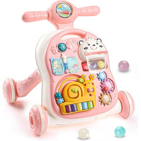 2-in-1 Baby Walker & Activity Center –Musical Learning Walker for Infants & Toddlers–Sit-to-Stand Push Toy with Lights, Sounds & Early Development Toys –Pink Gift for Girls & Boys