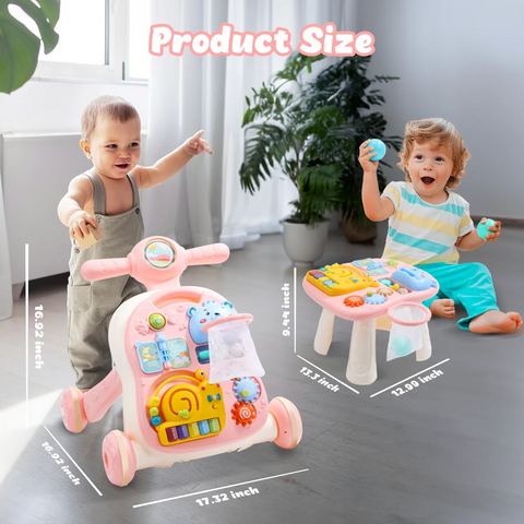 2-in-1 Baby Walker & Activity Center –Musical Learning Walker for Infants & Toddlers–Sit-to-Stand Push Toy with Lights, Sounds & Early Development Toys –Pink Gift for Girls & Boys