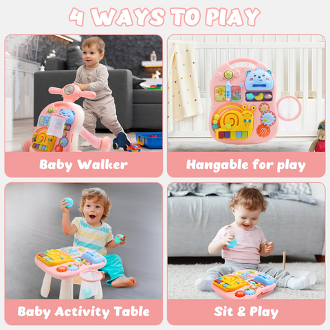2-in-1 Baby Walker & Activity Center –Musical Learning Walker for Infants & Toddlers–Sit-to-Stand Push Toy with Lights, Sounds & Early Development Toys –Pink Gift for Girls & Boys