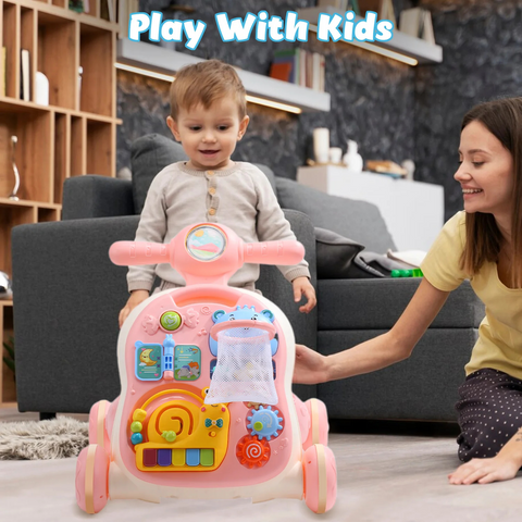 2-in-1 Baby Walker & Activity Center –Musical Learning Walker for Infants & Toddlers–Sit-to-Stand Push Toy with Lights, Sounds & Early Development Toys –Pink Gift for Girls & Boys
