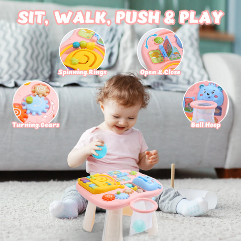 2-in-1 Baby Walker & Activity Center –Musical Learning Walker for Infants & Toddlers–Sit-to-Stand Push Toy with Lights, Sounds & Early Development Toys –Pink Gift for Girls & Boys
