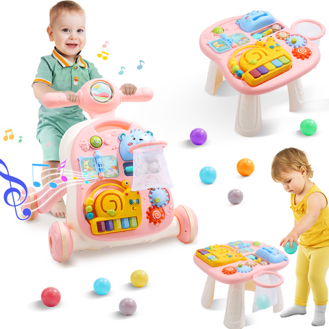 2-in-1 Baby Walker & Activity Center –Musical Learning Walker for Infants & Toddlers–Sit-to-Stand Push Toy with Lights, Sounds & Early Development Toys –Pink Gift for Girls & Boys