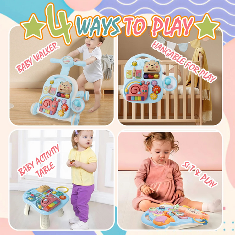 2-in-1 Baby Walker & Activity Center –Musical Learning Walker for Infants & Toddlers–Sit-to-Stand Push Toy with Lights, Sounds & Early Development Toys –Blue Gift for Girls & Boys