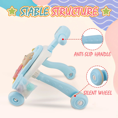 2-in-1 Baby Walker & Activity Center –Musical Learning Walker for Infants & Toddlers–Sit-to-Stand Push Toy with Lights, Sounds & Early Development Toys –Blue Gift for Girls & Boys