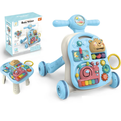 2-in-1 Baby Walker & Activity Center –Musical Learning Walker for Infants & Toddlers–Sit-to-Stand Push Toy with Lights, Sounds & Early Development Toys –Blue Gift for Girls & Boys