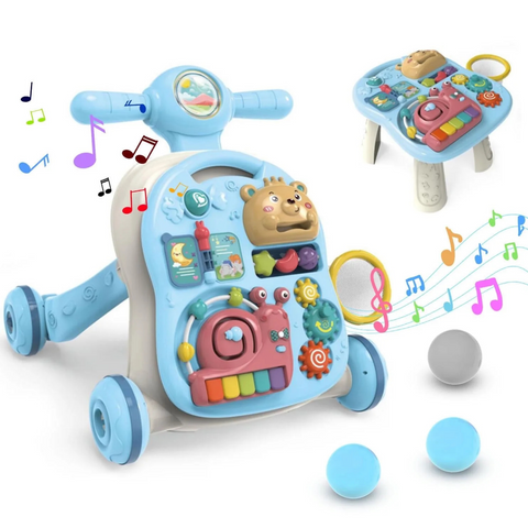2-in-1 Baby Walker & Activity Center –Musical Learning Walker for Infants & Toddlers–Sit-to-Stand Push Toy with Lights, Sounds & Early Development Toys –Blue Gift for Girls & Boys