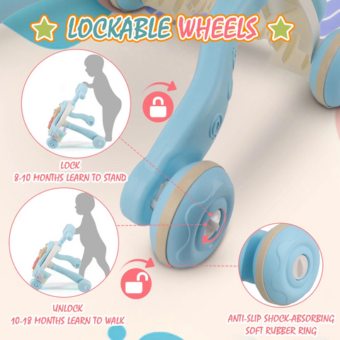 2-in-1 Baby Walker & Activity Center –Musical Learning Walker for Infants & Toddlers–Sit-to-Stand Push Toy with Lights, Sounds & Early Development Toys –Blue Gift for Girls & Boys