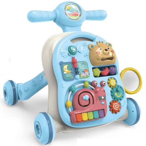 2-in-1 Baby Walker & Activity Center –Musical Learning Walker for Infants & Toddlers–Sit-to-Stand Push Toy with Lights, Sounds & Early Development Toys –Blue Gift for Girls & Boys