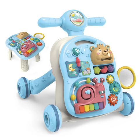 2-in-1 Baby Walker & Activity Center –Musical Learning Walker for Infants & Toddlers–Sit-to-Stand Push Toy with Lights, Sounds & Early Development Toys –Blue Gift for Girls & Boys