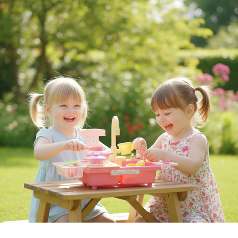 My First Sink: Kids Electric Pretend Play Kitchen Sink with Real Running Water, Pump, & Toy Dishes for Toddlers(Pink)