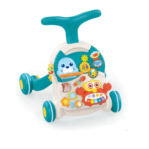 2-in-1 Baby Walker & Activity Center –Musical Learning Walker for Infants & Toddlers–Sit-to-Stand Push Toy with Lights, Sounds & Early Development Toys –Aqua Blue Gift for Girls & Boys