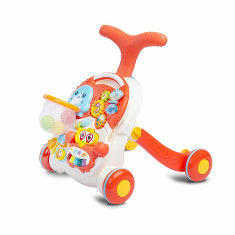 2-in-1 Baby Walker & Activity Center –Musical Learning Walker for Infants & Toddlers–Sit-to-Stand Push Toy with Lights, Sounds & Early Development Toys –Orange Gift for Girls & Boys