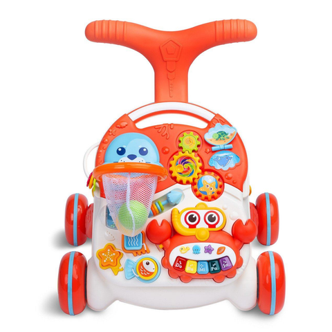 2-in-1 Baby Walker & Activity Center –Musical Learning Walker for Infants & Toddlers–Sit-to-Stand Push Toy with Lights, Sounds & Early Development Toys –Orange Gift for Girls & Boys