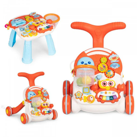 2-in-1 Baby Walker & Activity Center –Musical Learning Walker for Infants & Toddlers–Sit-to-Stand Push Toy with Lights, Sounds & Early Development Toys –Orange Gift for Girls & Boys