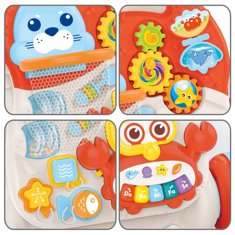 2-in-1 Baby Walker & Activity Center –Musical Learning Walker for Infants & Toddlers–Sit-to-Stand Push Toy with Lights, Sounds & Early Development Toys –Orange Gift for Girls & Boys