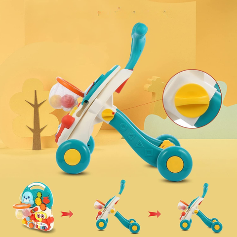 2-in-1 Baby Walker & Activity Center –Musical Learning Walker for Infants & Toddlers–Sit-to-Stand Push Toy with Lights, Sounds & Early Development Toys –Aqua Blue Gift for Girls & Boys