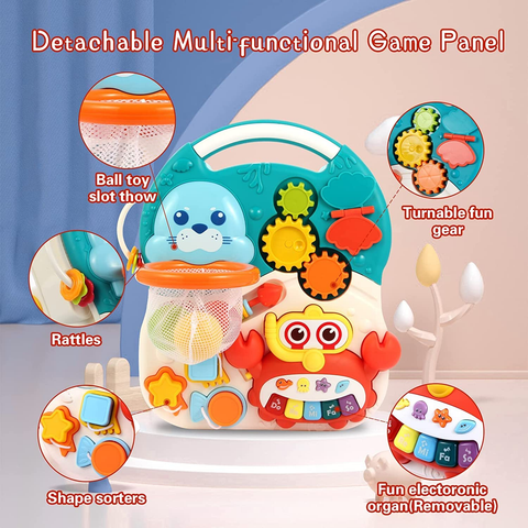 2-in-1 Baby Walker & Activity Center –Musical Learning Walker for Infants & Toddlers–Sit-to-Stand Push Toy with Lights, Sounds & Early Development Toys –Aqua Blue Gift for Girls & Boys