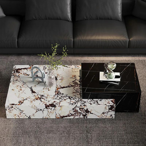 White and Black Slate Marble Coffee Table